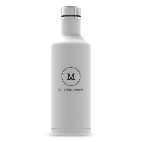 Personalized White Stainless Steel Insulated Water Bottle - Circle Monogram Print