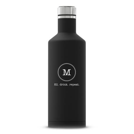 Personalized Black Stainless Steel Insulated Water Bottle - Circle Monogram