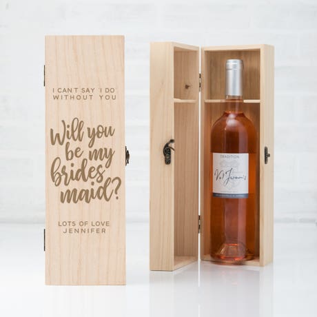 Custom Engraved Wooden Wine Gift Box With Lid - Bridesmaid Proposal
