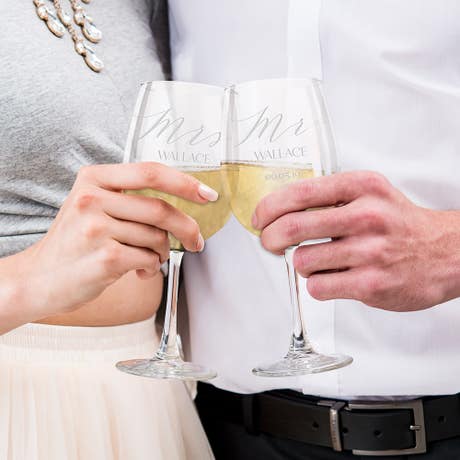 Large Personalized 12 Oz. Stemmed Wine Glasses - Mr. And Mrs. - Set of 2