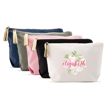 Large Personalized Canvas Makeup Bag - Floral Garden Party