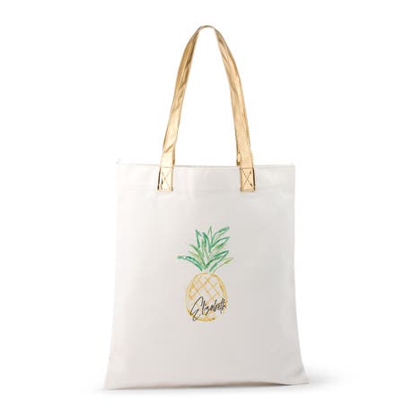 Personalized Cotton Canvas Fabric Tote Bag With Gold Strap - Pineapple