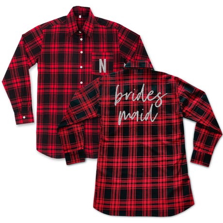 Women's Printed Button Down Plaid Shirt for Bridal Party - Bridesmaid