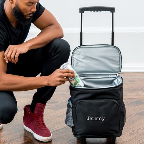 Personalized Black Rolling Cooler Bag Trolley - Monogram Embroidered - Unique Gift For Him | Her