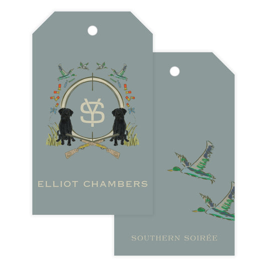 Black Lab Duck Hunting Blue Crest Gift Tag