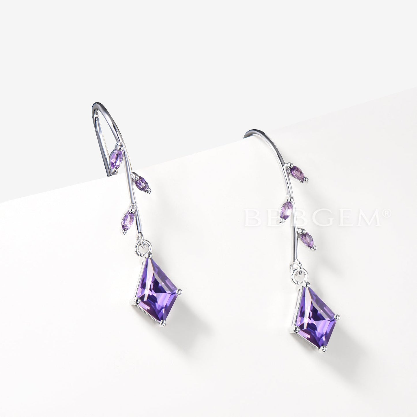 1CT Kite Cut Purple Sapphire Drop Earrings Marquise Amethyst Wedding Earrings