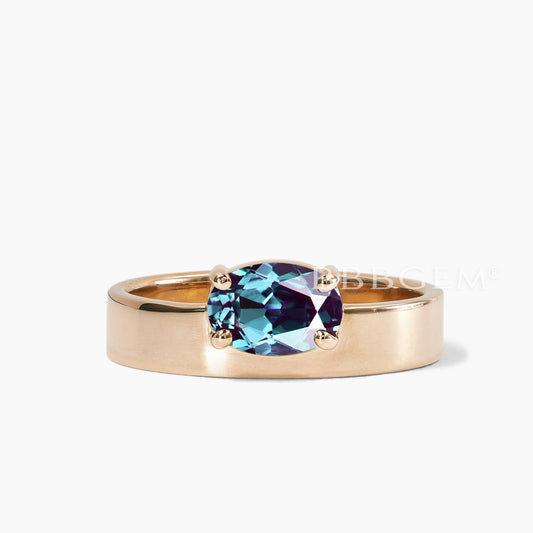 East West Color-Change Alexandrite Cigar Band Horizontal Ring Women