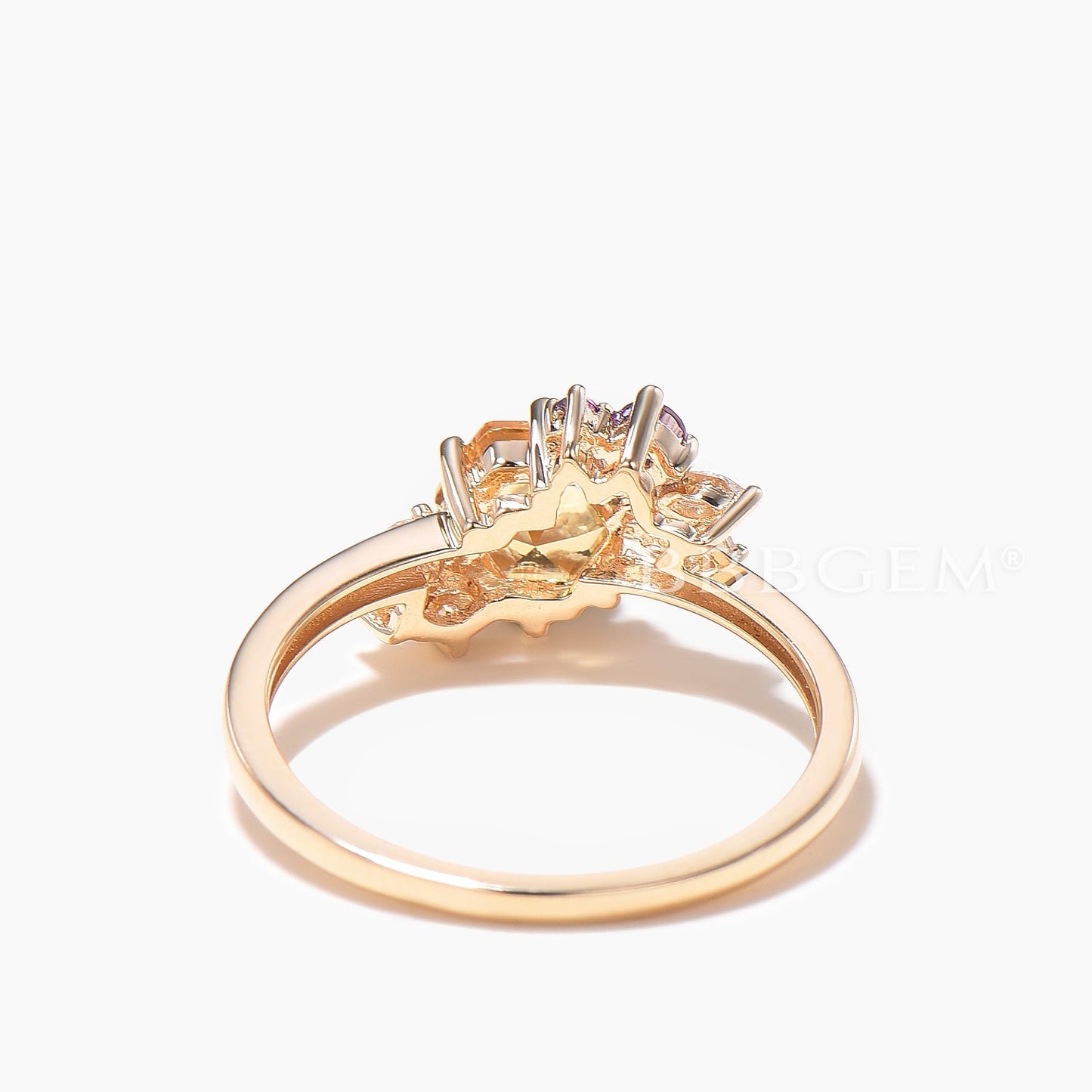 Hexagon Cut Natural Citrine Engagement Ring Amethyst Diamond Cluster Ring