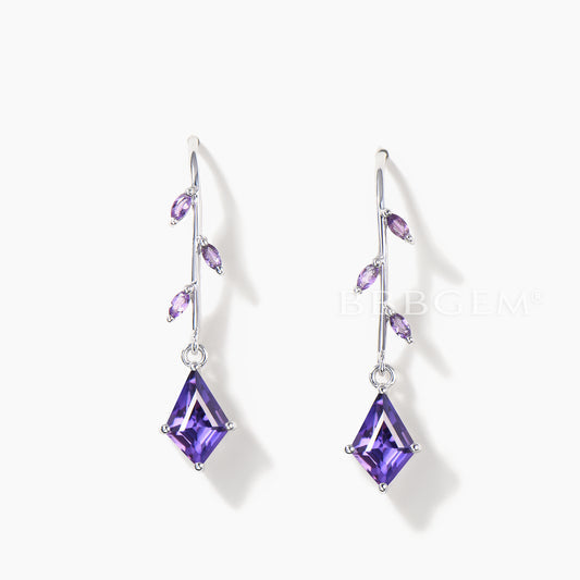 1CT Kite Cut Purple Sapphire Drop Earrings Marquise Amethyst Wedding Earrings