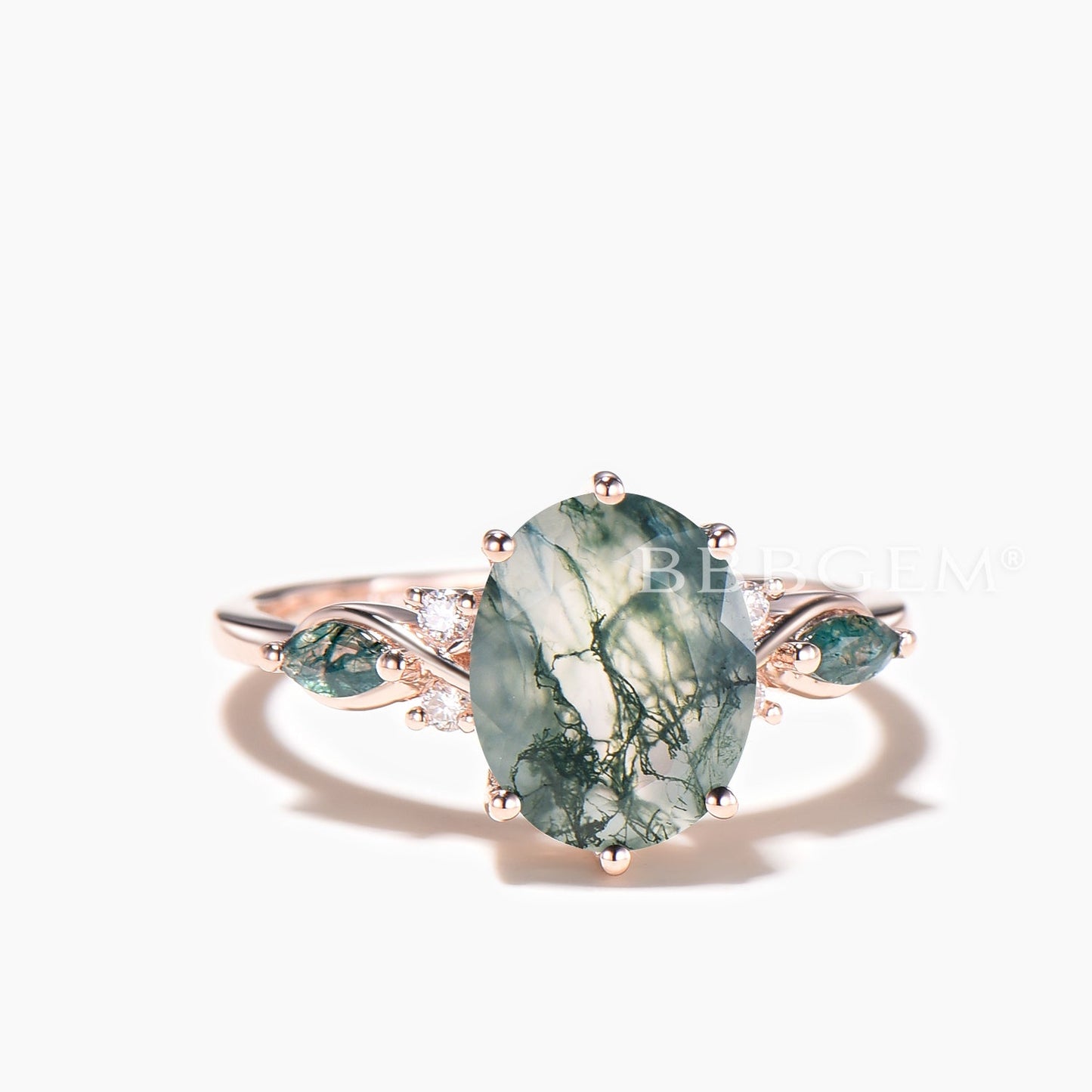 1.5CT Oval Cut Natural Moss Agate Engagement Ring Agate Diamond Cluster Ring