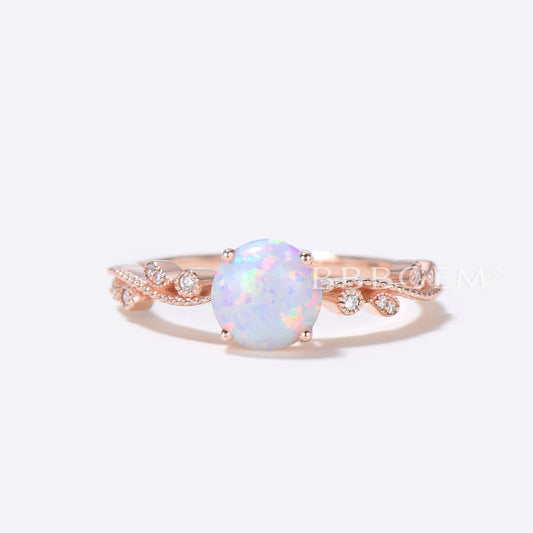 14K/18K Female Opal Diamond Engagement Ring Bezel Set