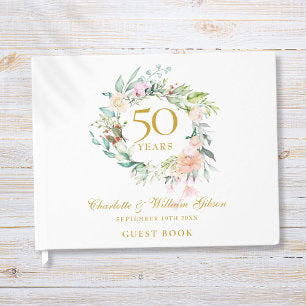 50th Wedding Golden Anniversary Floral Garland Guest Book