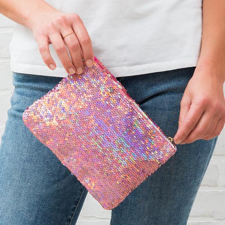 Women's Mermaid Sequin Makeup Bag - Pink - Unique Gift for Her