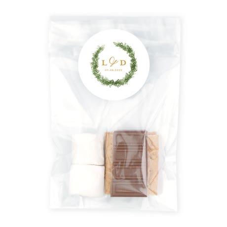 Clear Cellophane Favor Bags with Personalized Stickers Pack of 50 - Love Wreath Initial
