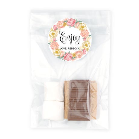 Clear Cellophane Favor Bags with Personalized Stickers Pack of 50 - Modern Floral