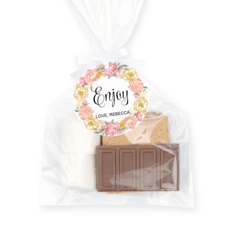 Clear Cellophane Favor Bags with Personalized Tags Pack of 50 - Modern Floral