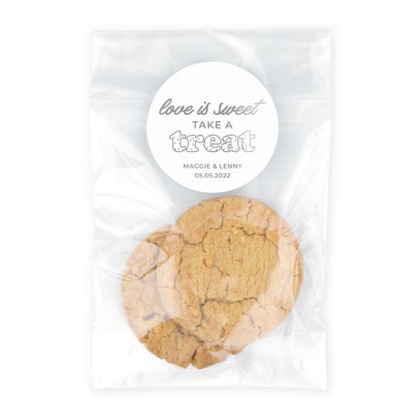 Clear Cellophane Favor Bags with Personalized Stickers Pack of 50 - Love is Sweet