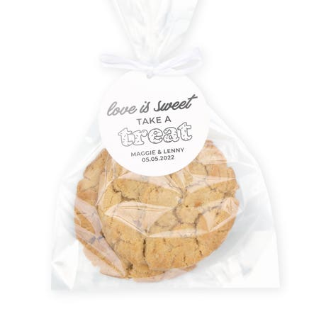 Clear Cellophane Favor Bags with Personalized Tags Pack of 50 - Love is Sweet