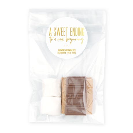 Clear Cellophane Favor Bags with Personalized Stickers Pack of 50 - A Sweet Ending