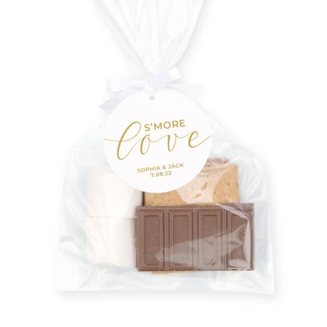 Clear Cellophane Favor Bags with Personalized Tags Pack of 50 - S'more Love