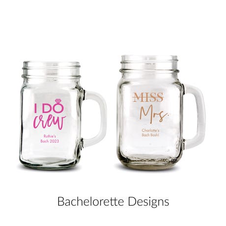 Personalized 12 or 16 oz. Mason Jar Drinking Glass Wedding Favor - Bachelorette | More Occasions
