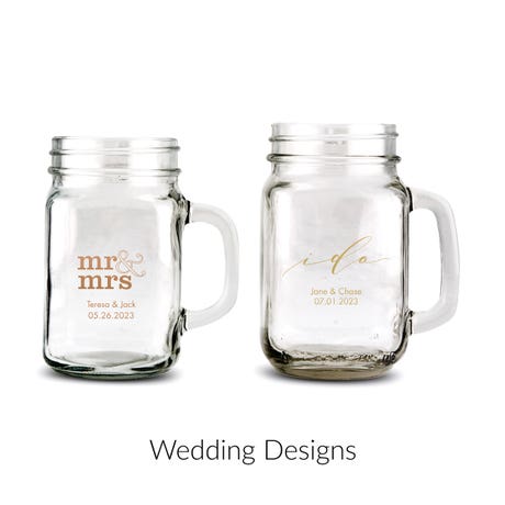 Personalized 12 or 16 oz. Mason Jar Drinking Glass Wedding Favor - Wedding | More Occasions
