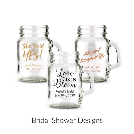 Personalized 4 oz. Mini Mason Jar Shot Glass Wedding Favor - Bridal Shower | More Occasions