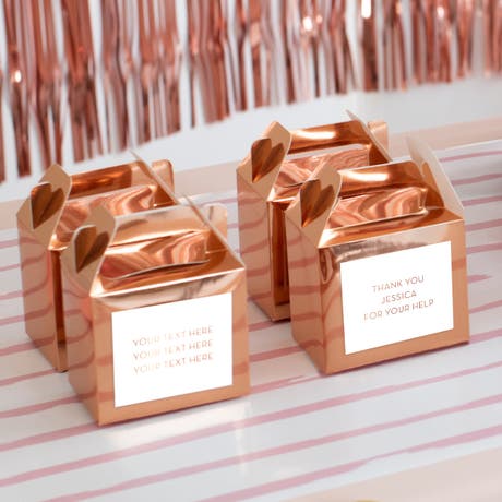 Personalized Rose Gold Rectangle Paper Favor Box With Handle - Custom Text