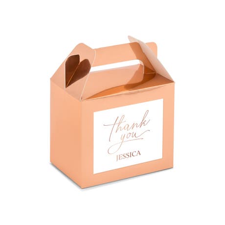 Personalized Rose Gold Rectangle Paper Favor Box With Handle - Thank You