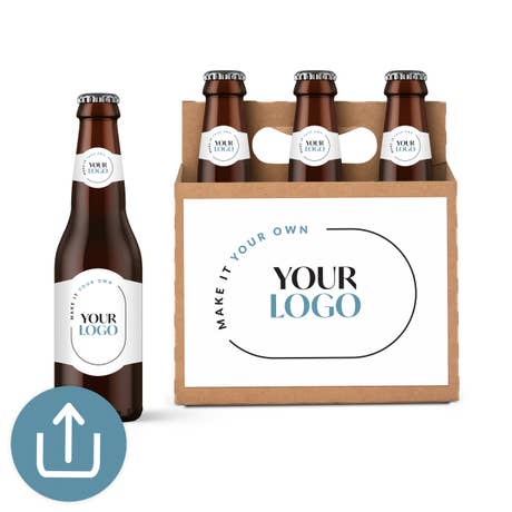 Cardboard 6-Pack Bottle Carrier with Custom Printed Labels for Corporate Gift - Your Business Logo