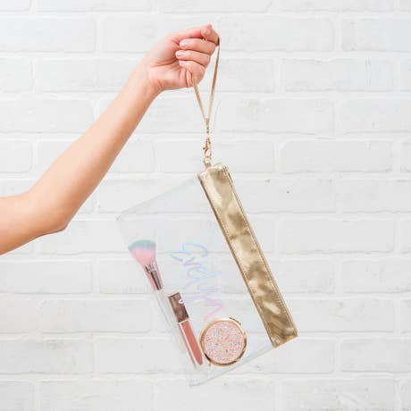 Personalized Large Clear Plastic Makeup Bag - Script Font - Unique Gift for Her