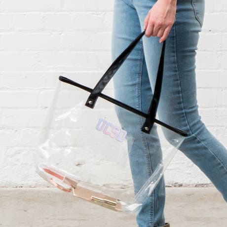 Personalized Clear Plastic Stadium Tote Bag - Collegiate Monogram - Unique Gift for Her