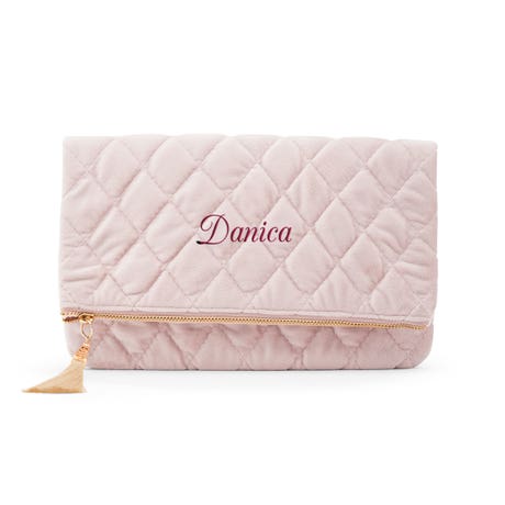 Personalized Fold Over Velvet Clutch - Blush Pink