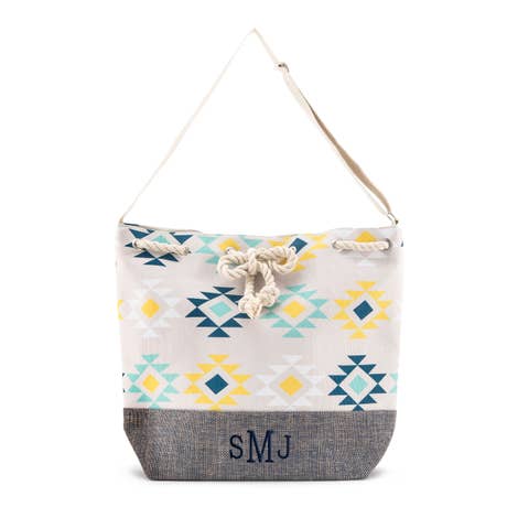 Personalized Extra-Large Cotton Canvas Drawstring Tote Bag - Aztec Tribal Print
