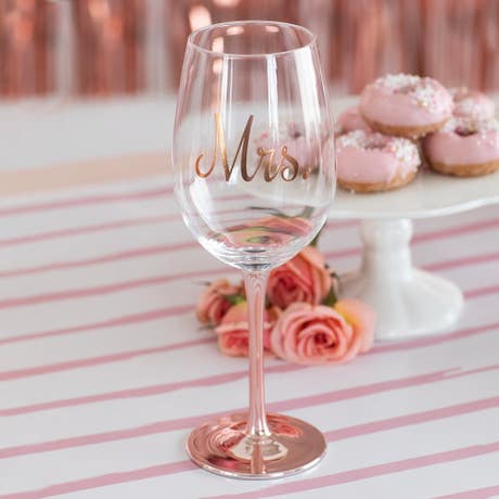 Rose Gold Stemmed 15 Oz. Wine Glass - Mrs.