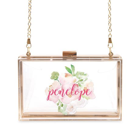 Personalized Acrylic Box Clutch - Floral Garden Party