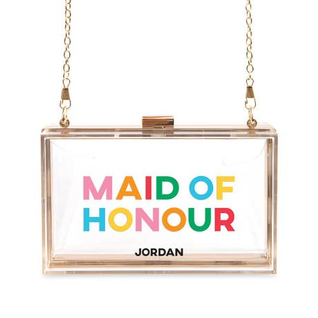 Personalized Acrylic Box Clutch - Color Block Maid of Honour