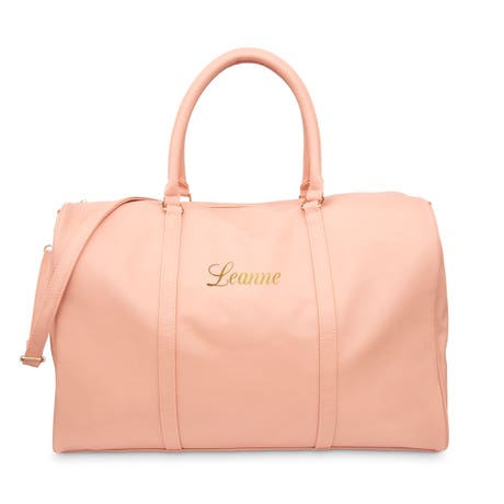 Women's Custom Embroidered Faux Leather Weekender Travel Bag - Light Pink - Unique Gift For Her