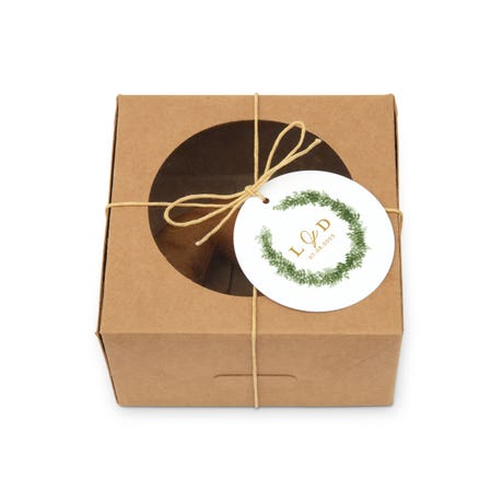 Custom Kraft Donut Favor Box with Clear Window - Love Wreath Initial - Set of 10