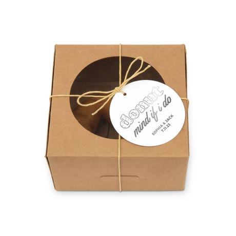 Custom Kraft Donut Favor Box with Clear Window - Donut Mind If I Do - Set of 10