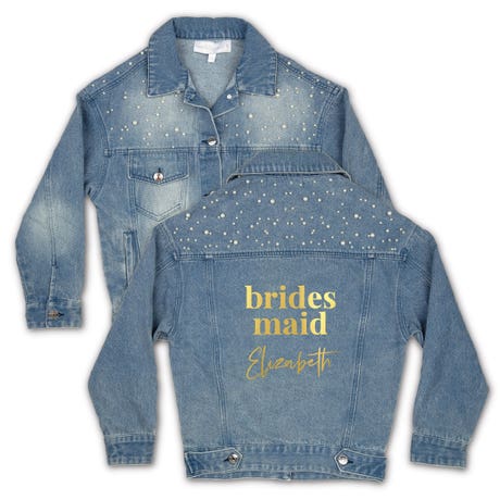 Women's Custom Denim Pearl Jacket with Print on Back - Desert Floral Bridesmaid