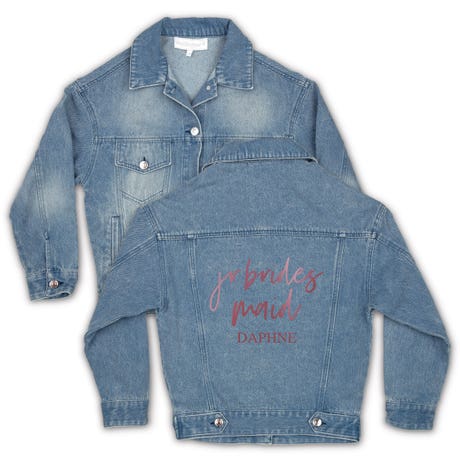 Girl's Wedding Party Denim Jacket with Print on Back - Jr. Bridesmaid Script