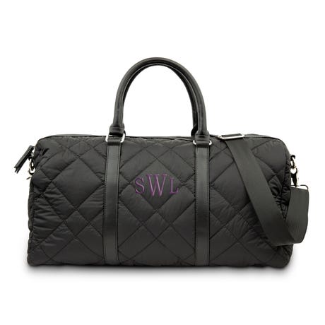Personalized Quilted Weekender Travel Bag - Black - Unique Gift For Her