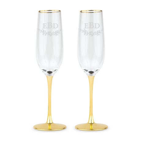 Personalized Gold Accented Champagne Flutes - Modern Fairy Tale Monogram - Set of 2