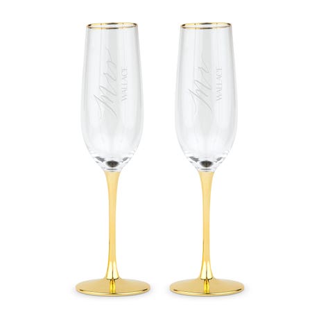Personalized Gold Accented Champagne Flutes - Mr and Mrs - Set of 2
