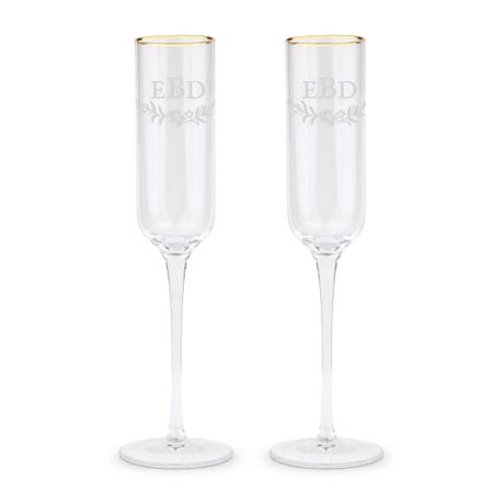 Personalized Gold Rimmed Champagne Flutes - Modern Fairy Tale Monogram - Set of 2