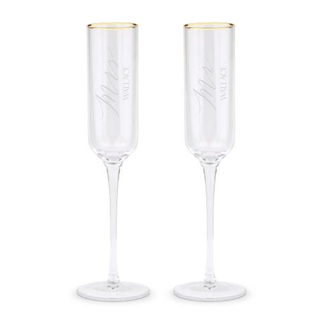 Personalized Gold Rimmed Champagne Flutes - Mr & Mrs - Set of 2