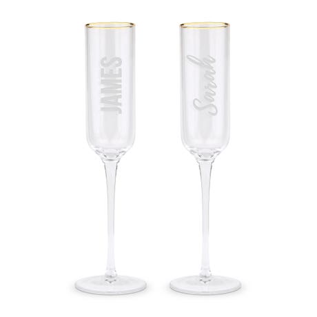 Personalized Gold Rimmed Champagne Flutes - His & Hers - Set of 2