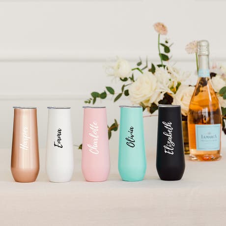 Personalized 8 oz. Stainless Steel Champagne Flute Tumbler - Calligraphy - Unique Gift for Her