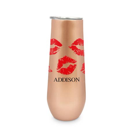 Personalized 8 oz. Stainless Steel Champagne Flute Tumbler - Red Lips